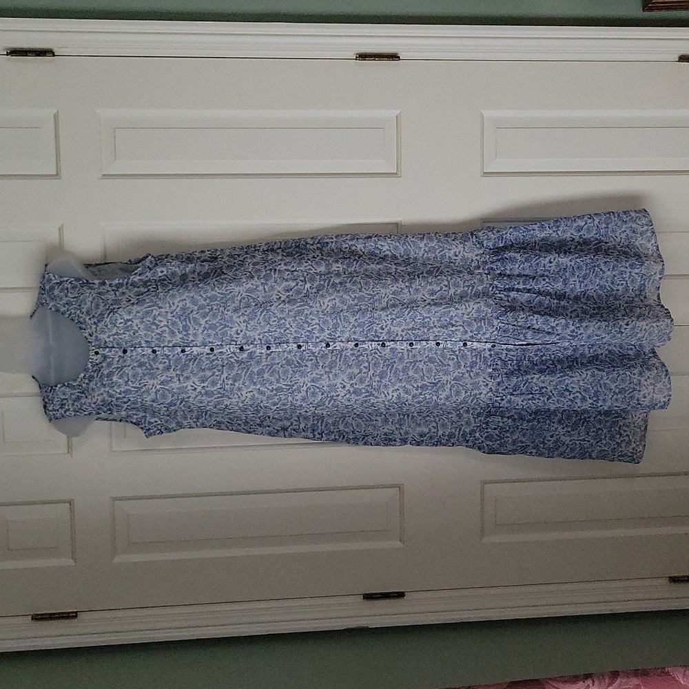 Lucky Brand Womens sleeveless Tiered maxi dress sz M Cottagecore Blue White